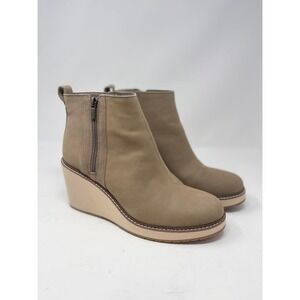 Toms Raven Wedge Ankle Boot Womens 11 Taupe Oiled Nubuck Leather Casual Chunky